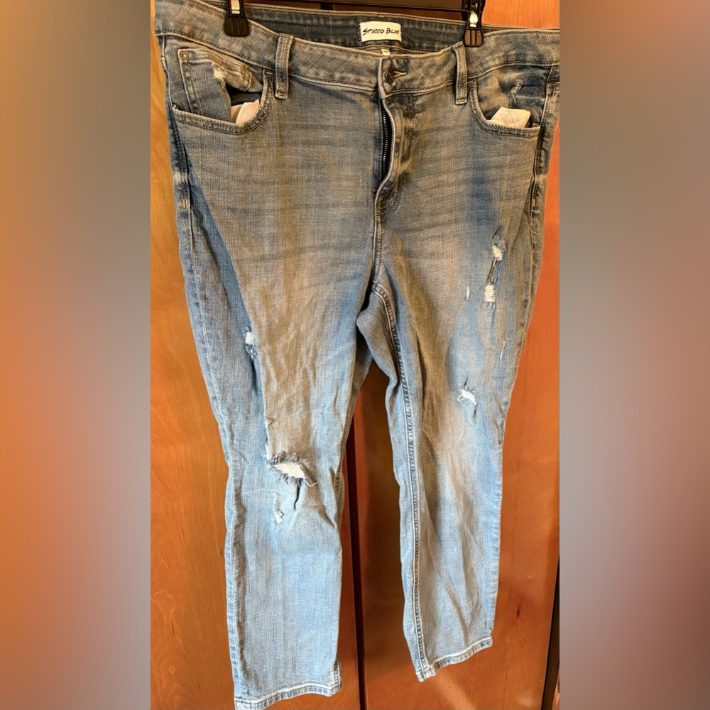 Ripped Light Blue Straight Leg Jeans